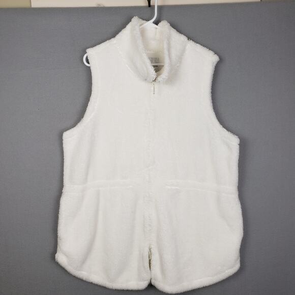 Tommy Bahama Women's XL Sherpa Fleece Zip Up Vest Cream Cozy Winter Gorpcore - Picture 1 of 12